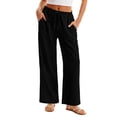 thumbnail image 6 of SBYOJLPB Womens Pants Solid Color Casual Drawstring Elastic Waist Loose Straight Wide Leg Trousers with Pockets Pants, 6 of 8
