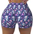 thumbnail image 2 of Honeii Skull Purple Flower Print Women's Workout Shorts, Gym Shorts for Active Wear, Sports Shorts,Women's Running Shorts,Quick Dry Athletic Shorts-Medium, 2 of 8