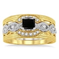 thumbnail image 2 of 1.25 Carat Black Diamond Vintage Trio Bridal Set Engagement Ring on 10k White Gold, 2 of 3