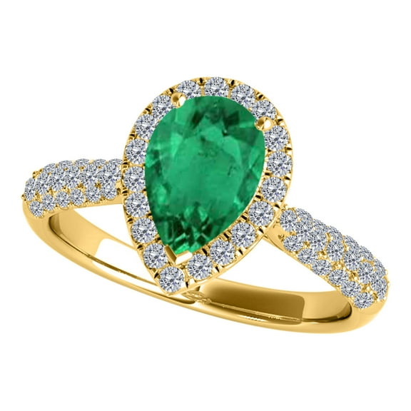 Mauli Jewels Rings for Women 1 Carat Diamond And Pear Shaped Emerald Ring 4-prong 10K Yellow Gold