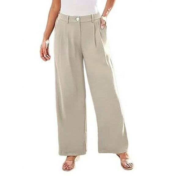 Wide Leg Dress Pants Women'S High Waisted Dressy Trousers Beige XL