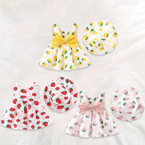Avtoify Toddler Rompers, 0-3 Years Girls Fall Dress Print Sleeveless Tank Top Hat Set