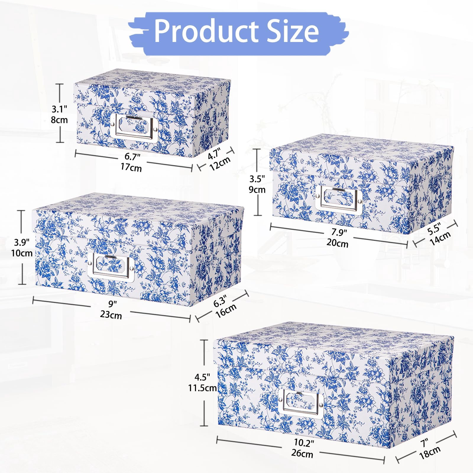 Rectangular Set4 Blue and White Porcelain Storage Boxes