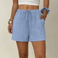 thumbnail image 2 of ClodeEU Women's Elastic Waist Shorts,Casual Solid Color Loungewear Shorts with Pockets Light Blue,Women's Plus XXL, 2 of 9