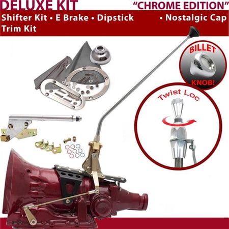 American Shifter AOD Shifter Kit Chrome 23 in. E Brake Trim Kit Dipstick for F408D