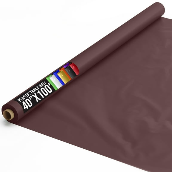 Exquisite Plastic Tablecloth, 40in. x 100in., Brown, Solid Print