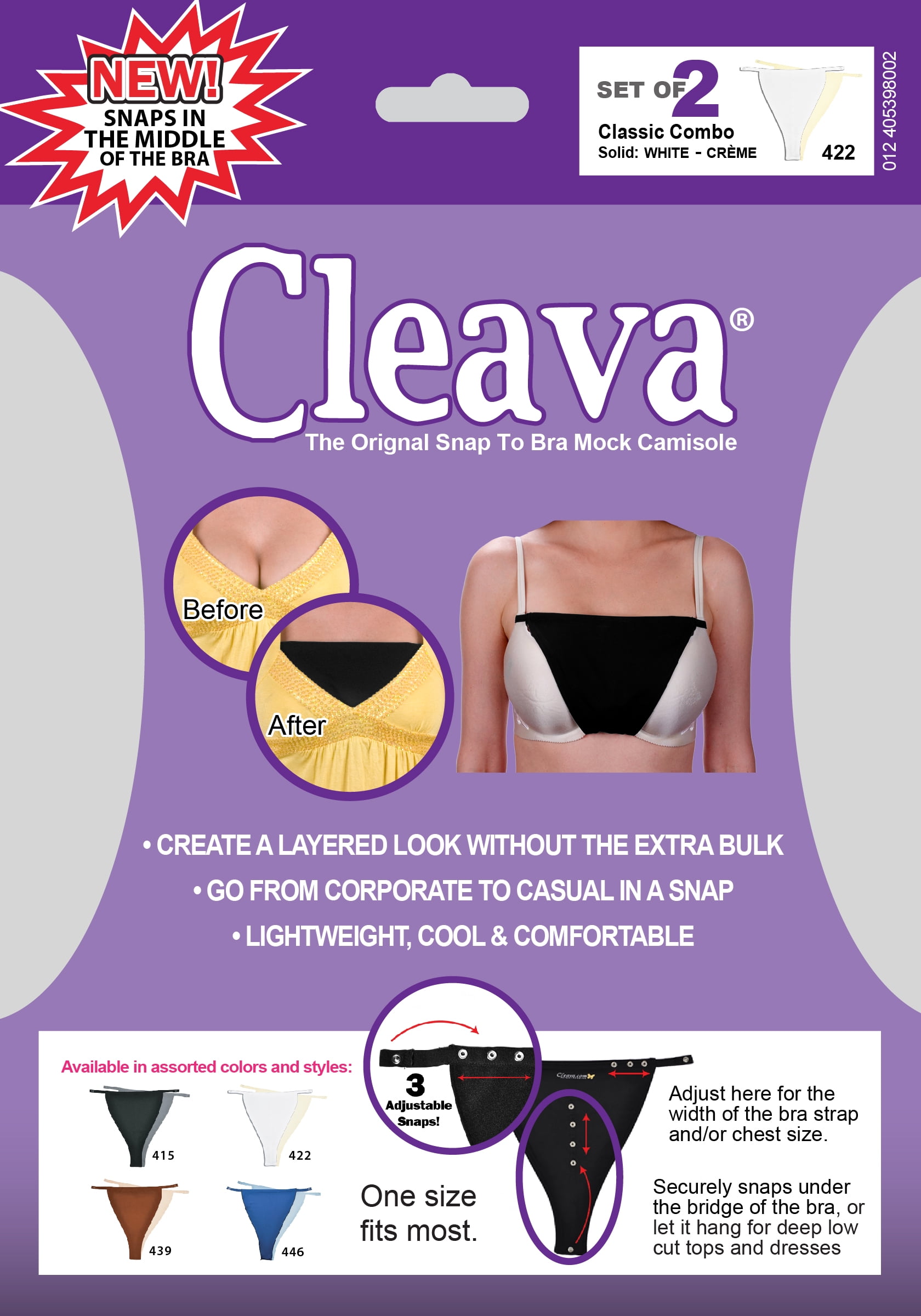 Cleavage Coverup by Cleava Snap-to-Bra Mock Camisole Original, White &  Creme Combo Set, Size One Size
