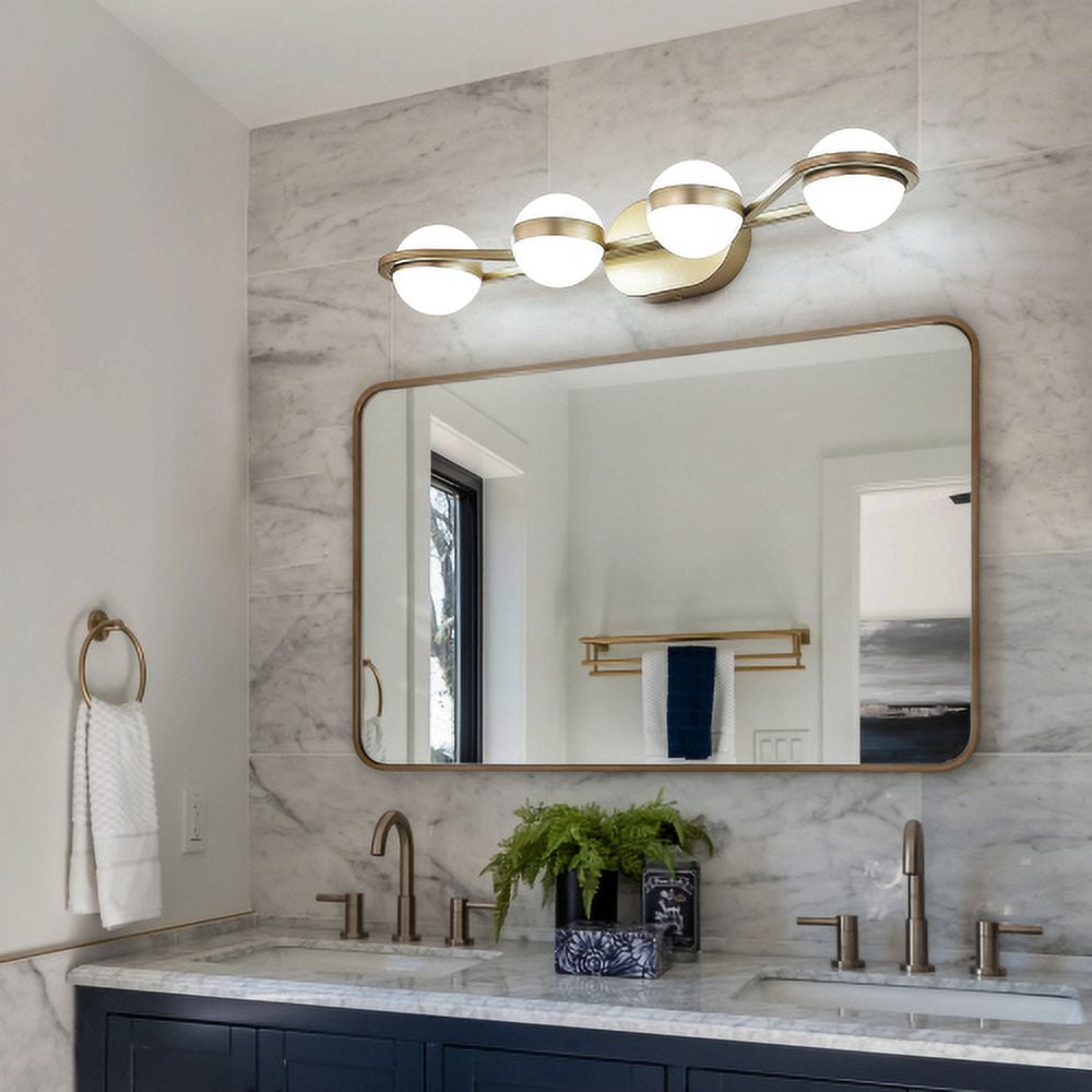 Hi-LIGHTS,4-Light Modern Minimalist Golden Bathroom Vanity Light With Acrylic Shades,Bathroom Mirror Lamp for Bathroom,Dressing Room,Bedroom,Living Room,Office,Restaurant,Bars(Brushed Gold)