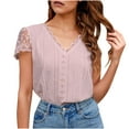thumbnail image 2 of Idoravan Women's Plus Size Tops Fashion Womens Casual Solid Color V Neck Lace ing Short Sleevet Tops Loose Blouses, 2 of 5