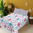 thumbnail image 2 of Ambesonne Emoji Fitted & Top Sheet Set with Sham, Bicolour Modern Antique Art, Blue Pink, 2 of 5