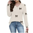 thumbnail image 2 of ZUKMRJPC Womens Long Sleeve V Neck Shirt Fall Fashion Cute Bow Tunic Tops Lightweight Casual Trendy Cotton Work Pullover Tops, 2 of 7
