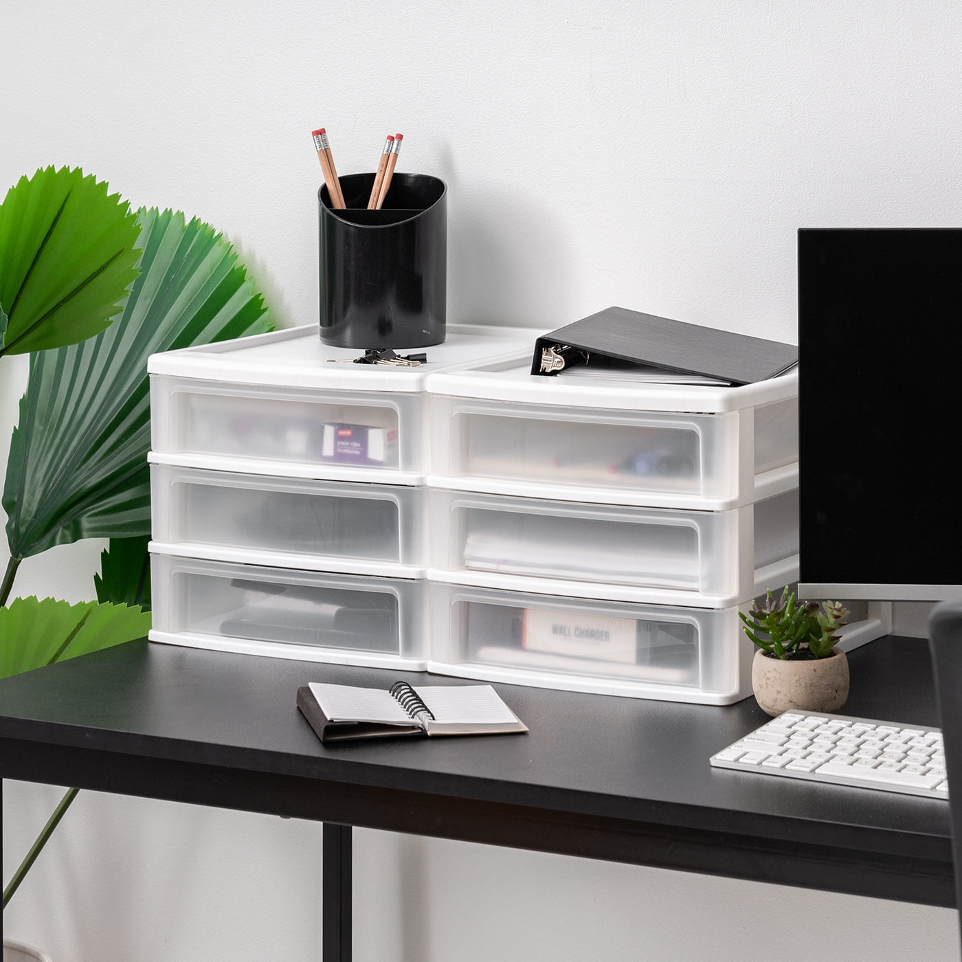 IRIS Medium 3-Drawer Desktop Organizer with Open Tray Top, 2Pk