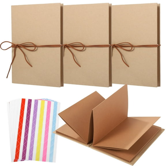4 Pcs Accordion Scrapbooks,with 8 Corner Stickers,Brown Kraft Paper Covers,DIY Mini Albums for Couples,Friends,and Creative Gifts