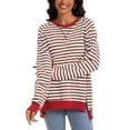 thumbnail image 2 of Sudadera de Rayas para Mujer ATHLECHIC Ajuste Holgado de Manga Larga Top de Cuello Redondo XL Café Blanco, 2 of 4