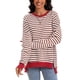 thumbnail image 2 of Sudadera de Rayas para Mujer ATHLECHIC Ajuste Holgado de Manga Larga Cuello Redondo Top S Café Blanco, 2 of 4
