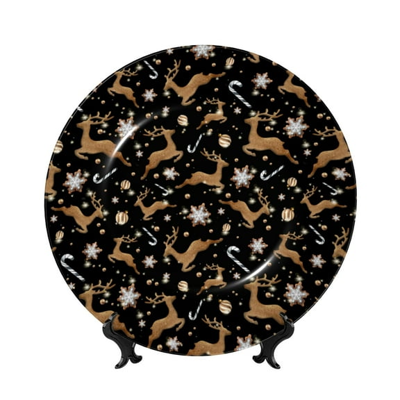 Easygdp Christmas Cookie Reindeer Bone China Decorative Plate Ceramic Dinner Plates Art Crafts with Display Stand-6in