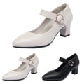 thumbnail image 6 of AUDeals Women's Mary Jane Pumps, Soft Sole Low Block Heel Shoes with Buckle and Closed Pointed Toe for Work and Spring Wear (White, 8.5), 6 of 6