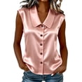 thumbnail image 2 of ClodeEU Women's Collared Sleeveless Button Down Satin Shirt,Casual V Neck Solid Blouse Pink,Women's Plus L, 2 of 7