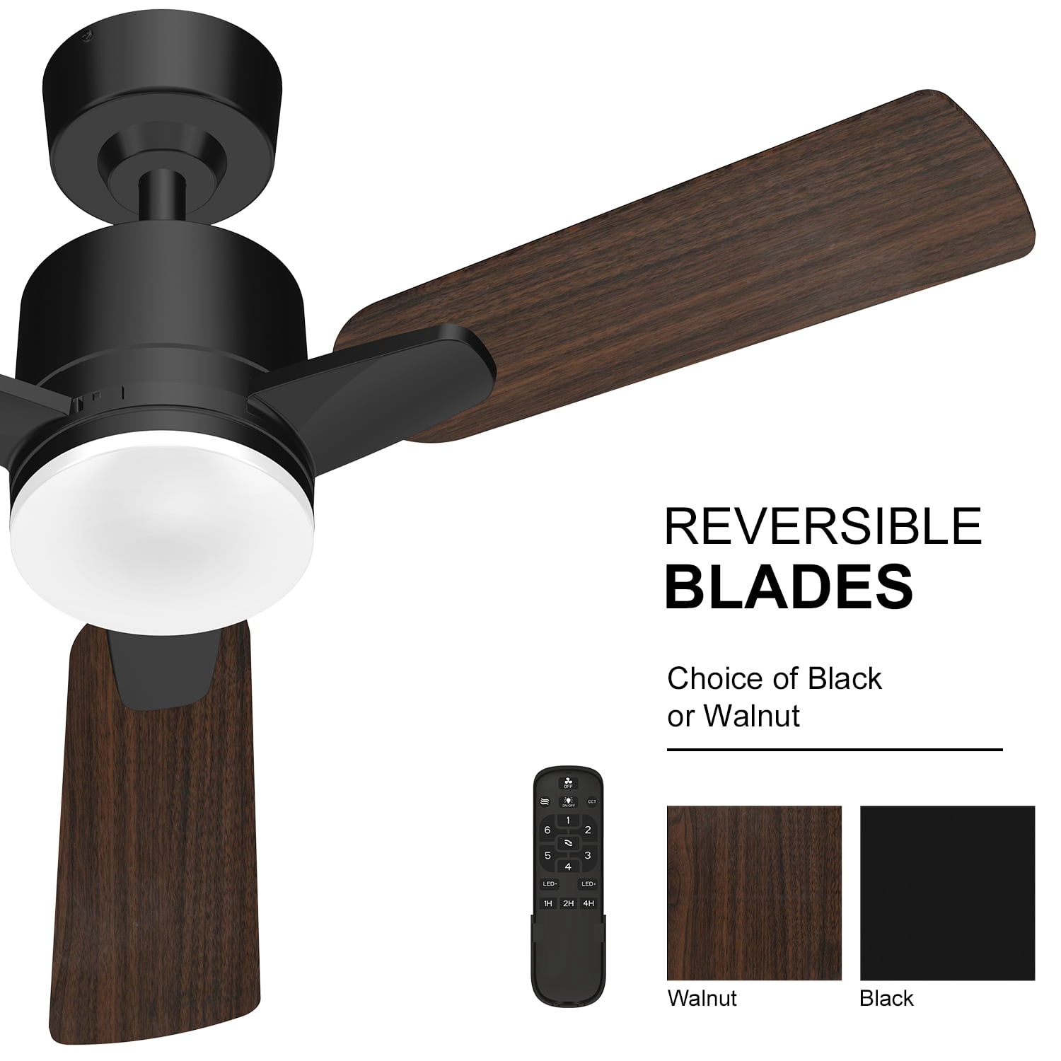 Mainstays 42 in Downrod Ceiling Fan with LED Light, Remote Control, 6 Speeds, 3 Blades, Black