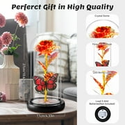 Qoosea Eternal Rose with Butterfly in Glass Dome Red Roses with LED Light Artificial Flowers Mothers Day Birthday Valentines Day Christmas Gifts