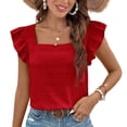 thumbnail image 2 of sunsanly Women Summer Casual Shirt Square Collar Flying Sleeve Pullover Tops Solid Color Loose Fit Pleated Blouse Streetwear, 2 of 8