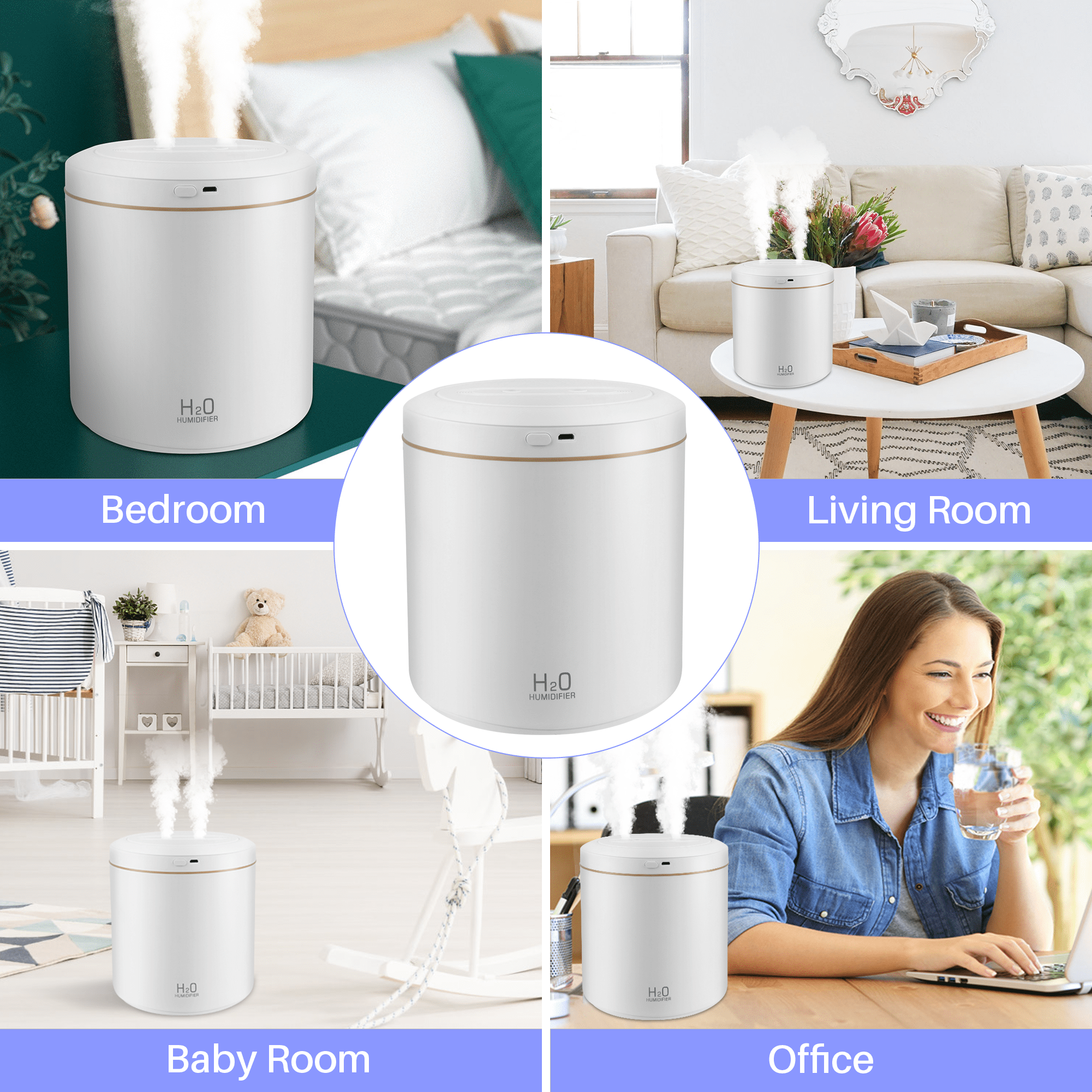 RAPOBRIX 2L Ultrasonic Cool Mist Humidifier for Room - Quiet Air Vaporizer for Baby