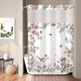 thumbnail image 2 of No Hook Shower Curtain, Pink Flowers Shower Curtains for Bathroom with See Through Top Window, Spring Floral Birds Elegant Botanical Watercolor Waterproof & Washable Bath Curtain Stall 48"x72", 2 of 9
