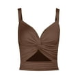 thumbnail image 4 of Brown Camisole For Women's Summer Deep V Neck Vest Kink Elastic Lace Up Sleeveless Halter Top, 4 of 6