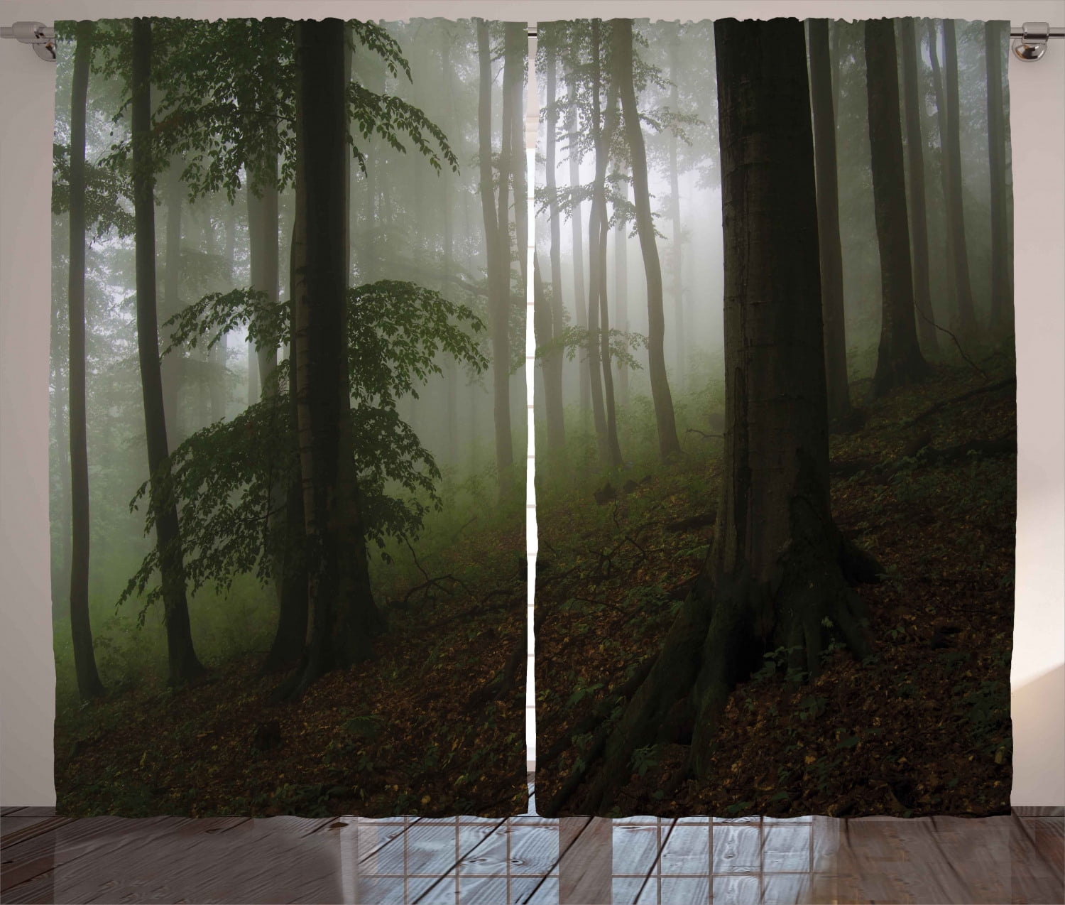 Forest Curtains 2 Panels Set, Mysterious Woods with Fog Wilderness ...