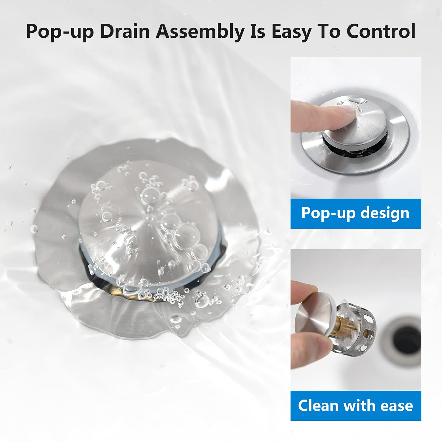 Mikhai Bathroom Faucets 3 Hole,  4 inch Bathroom Faucet 3 Hole Matte White with Pop-up Drain and 2 Supply Hoses, Stainless Steel Lead-Free 2-Handle Center set Faucet for Sink Vanity