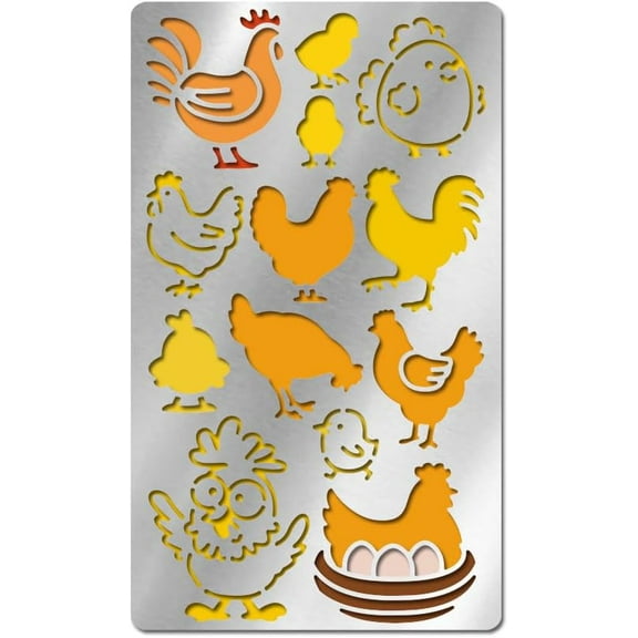 Stainless Steel Chicken Templates Metal Rooster Stencils Farm Animal Notes Painting Stencil Reusable Craft Stencils