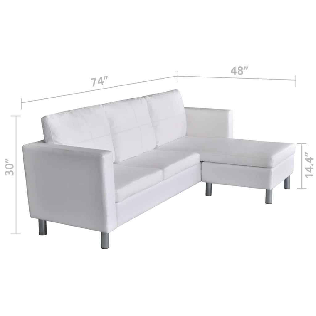 Kepooman Modern L-Shape Leather Sectional Sofa for Living Room Apartment, White Kepooman Modern L-Shape Leather Sectional Sofa for Living Room Apartment, White