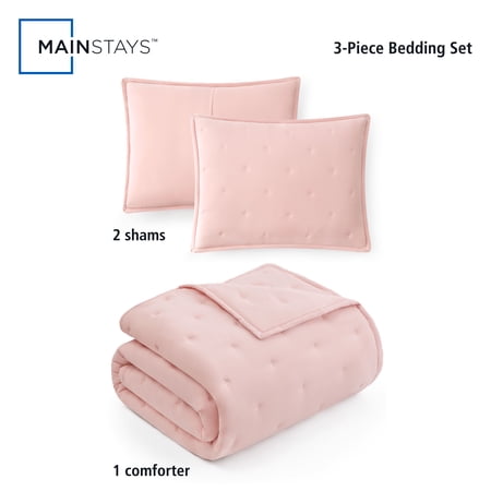 MAINSTAYS FULL/QUEEN COMFORTER SET, SUPER SOFT & EMBROIDERED, 3-PIECE, PINK