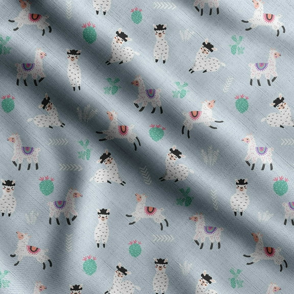 Soimoi Llama Alpaca Print, Silk Fabric, Decor Sewing Fabric by The Yard 42 Inch Wide,Decorative Fabric for Shirts Suits Ties, Dusty Blue
