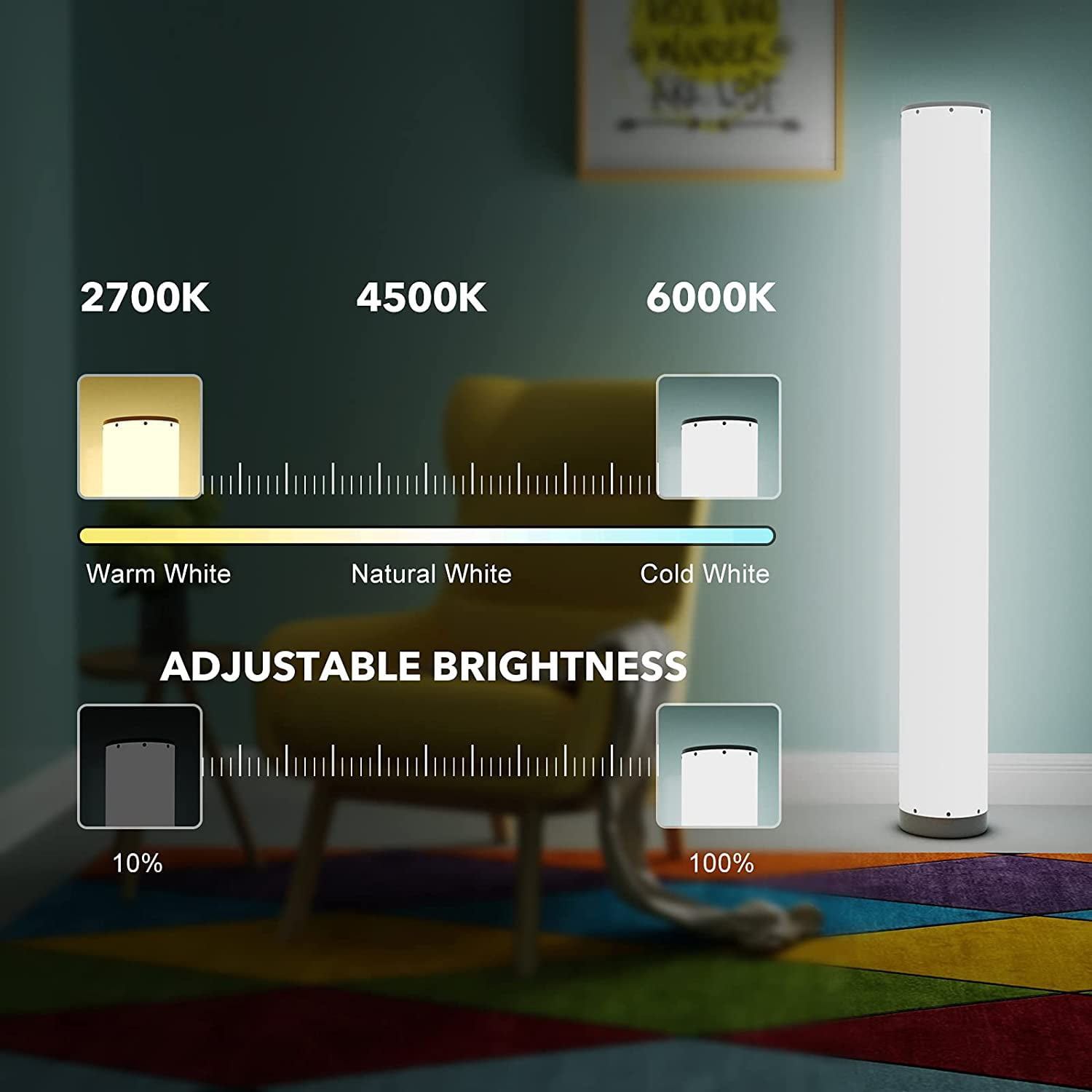 Allaugh RGB Dimmable Floor Lamp with White Shade