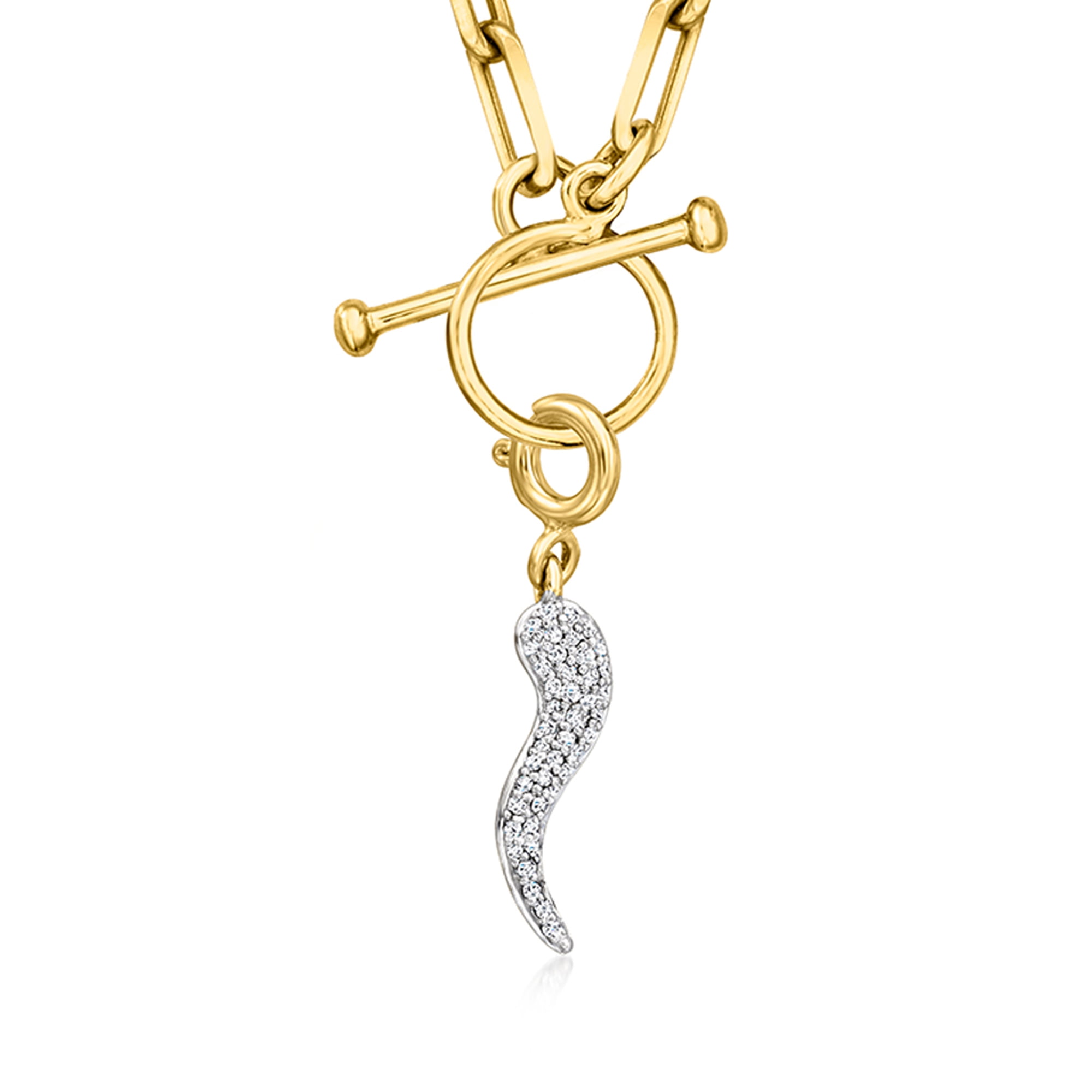Ross-Simons 0.10 ct. t.w. Diamond Italian Horn Charm in 18kt Gold Over Sterling, Women's, Adult
