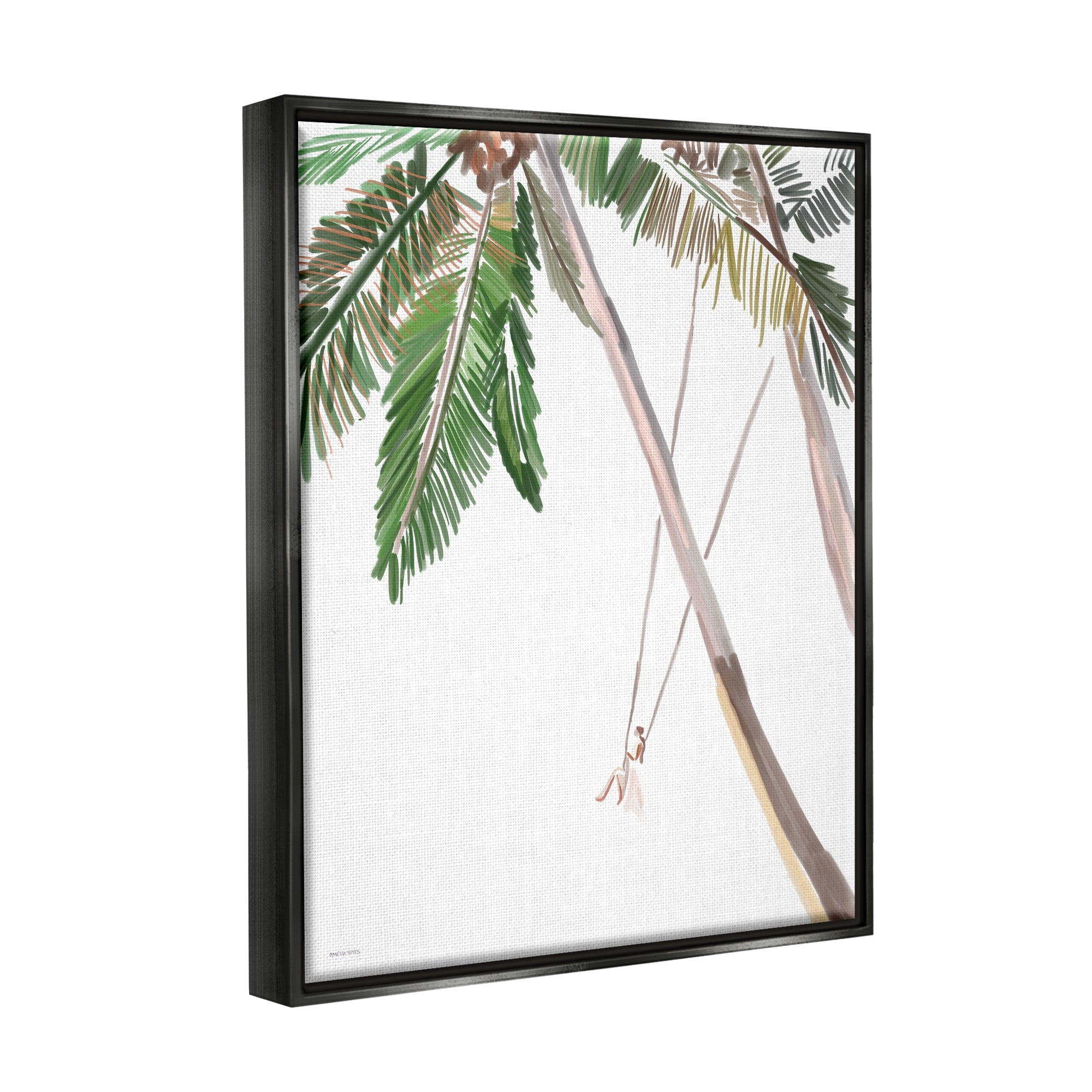 Stupell Industries Girl Swinging Tropical Palm Trees Casual Design Graphic Art Luster Gray Floating Framed Canvas Print Wall Art, Design by Amelia Noyes