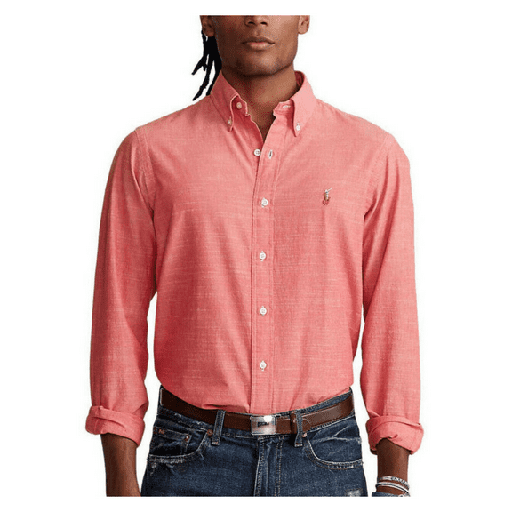 Ralph Lauren Men's Classic-Fit Chambray Shirt, Crimson Red, XL
