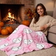 thumbnail image 6 of Bcylexb Halloween Throw Blanket. Cute Ghost Pink Bow Spooky Soft Flannel Blanket Fall Holiday Decor Cover for Sofa Couch Bed Chair Machine Washable, 39.3"x59", 6 of 8