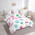 thumbnail image 3 of Feelyou Pink Cansy Cane Bedding Comforter Set 7 Pieces for Child, Snowflake Bowknot Full Bedding Set, Cartoon Christmas Theme Reversible Fitted Sheet Flat Sheet, Super Cozy Room Decor, 3 of 7