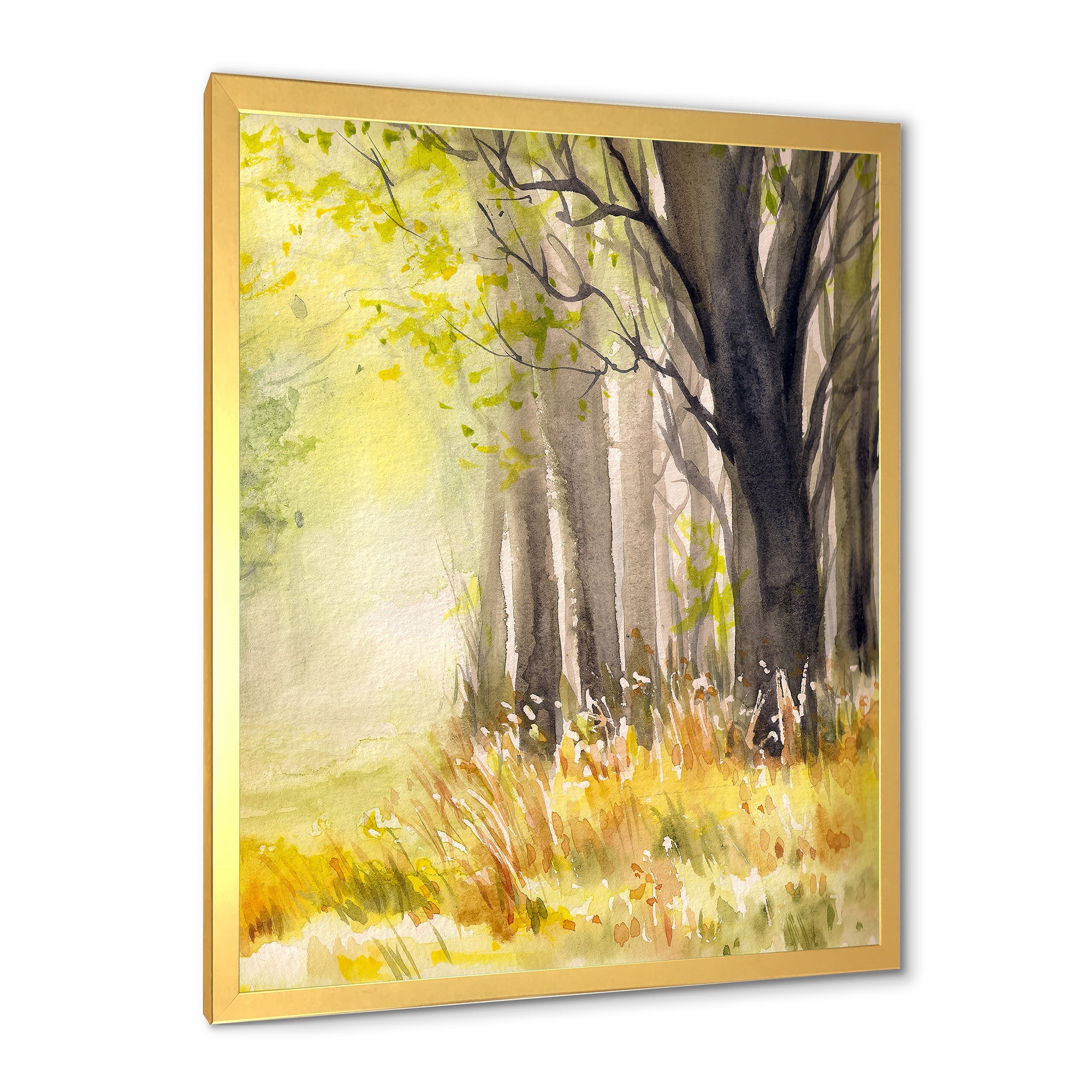 Designart 'Bright Sunshine Through The Yellow Forest Trees II' Traditional Framed Art Print