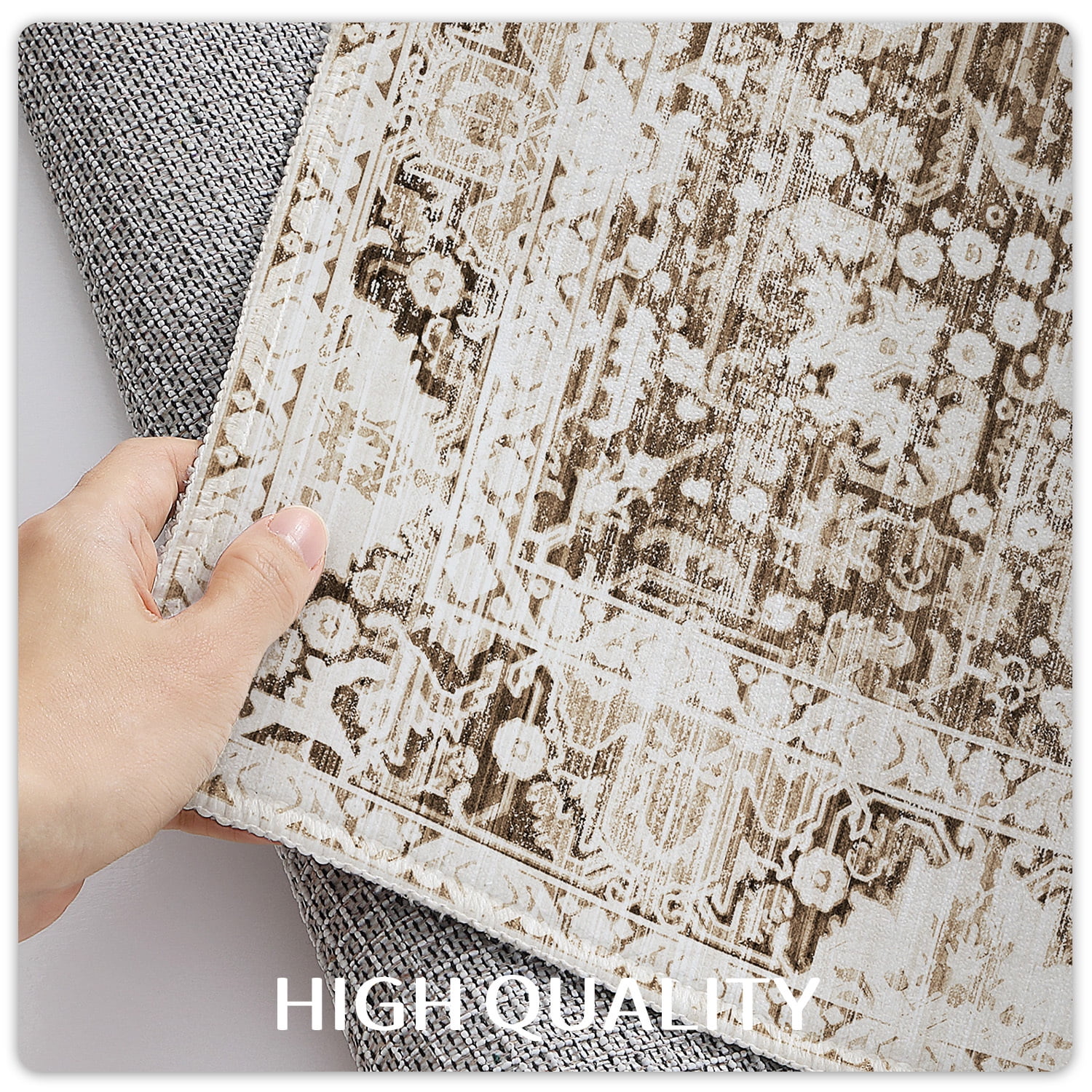 PABUBE Low Pile 4'x6' Boho Area Rug for Living Room, Large Retro Rug Non Slips, Machine Washable Vintage Persian Carpet for Bedroom Dining Room Home Office