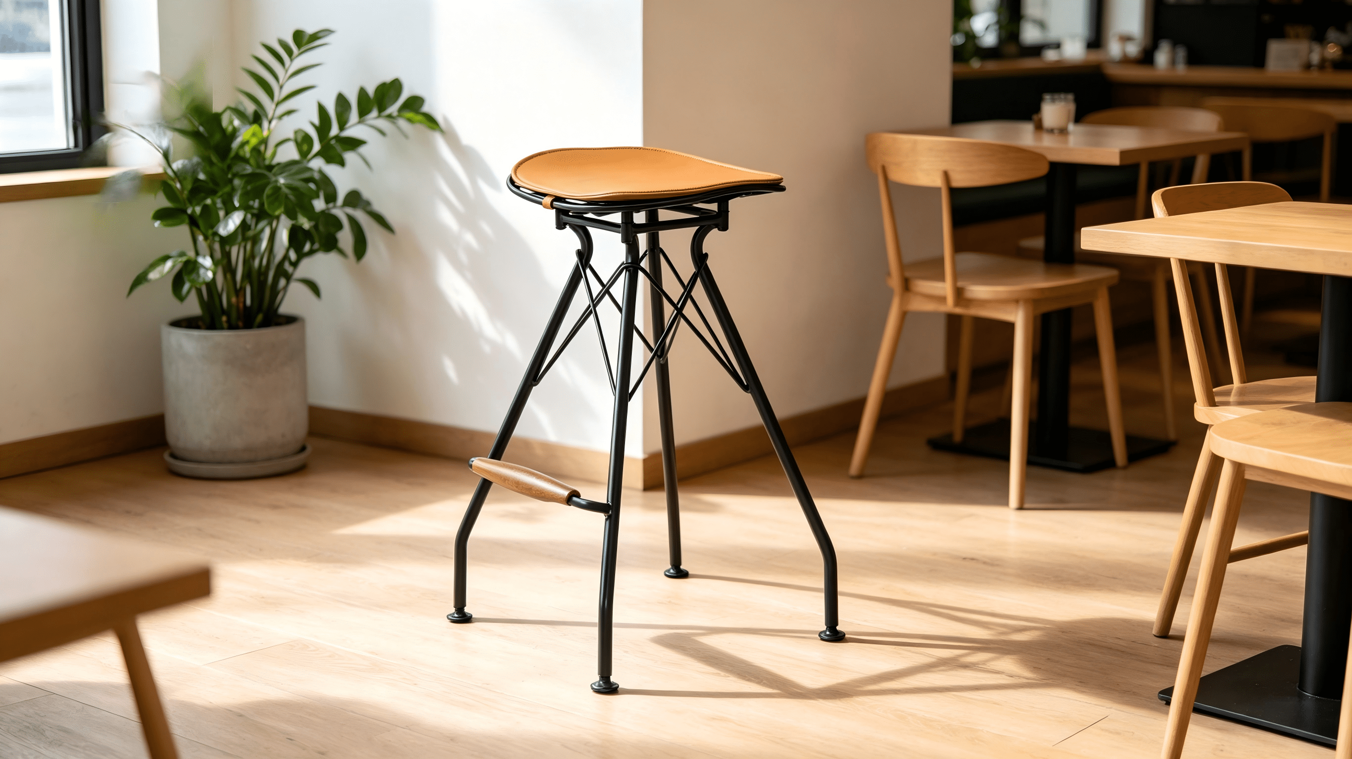 24" Counter Height Bar Stools Set of 2, Industrial Metal Bar Chairs with Faux Leather Seat & Wood Footrest, Farmhouse Kitchen Island Stools