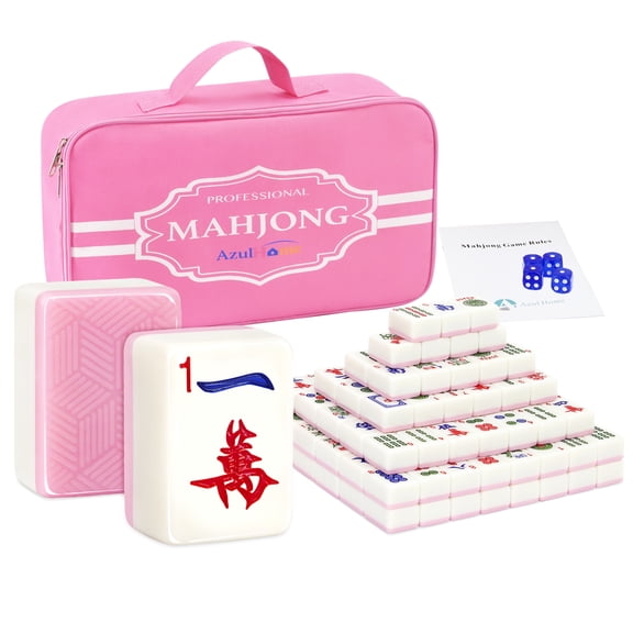 AzulHome American Mahjong Set with Bag: 166 Pink Melamine Tiles (1.4"), 4 Dice, 80 Poker Chips | Complete Game Set