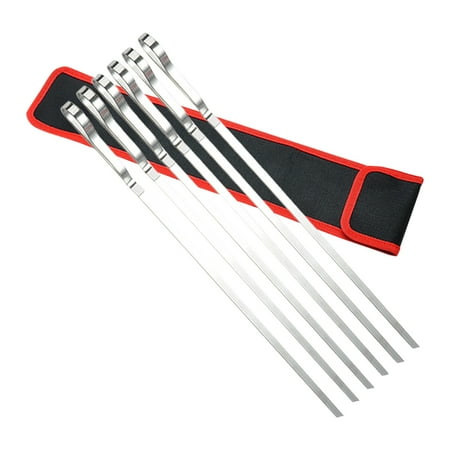 

Reusable Kabob Skewers Flat Metal Stainless Steel BBQ Barbecue Skewer Heavy Duty Sticks Wooden Roasted Sticks Kebab Skewers for Grilling Skewers Steel Small Wooden on A Stick Taboo Hygiene Sticks