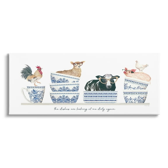 Stupell Industries Farmhouse Dirty Dishes Animals & Insects Painting Gallery Wrapped Canvas Art Print Wall Art, 40 x 17