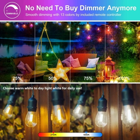 2 Pack Rgb Outdoor String Lights Patio Cafe Multi Color Dimmable With S14 Edison Bulbs Sync To Commercial Waterproof Shatterproof For Café Backyard 96ft Canada 2 Pack Rgb Outdoor String Lights Patio, Multicolor Outdoor String Lights 2 Pack