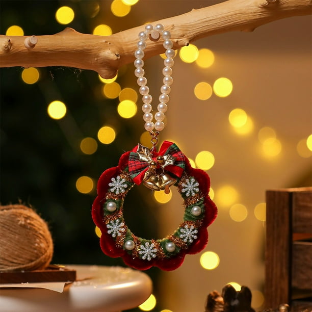 Corona navideña de ratán | Guirnalda con escena festiva | Colgante para puerta | Adorno de campana, lazo y copo de nieve | Decoración navideña de pared para interiores
