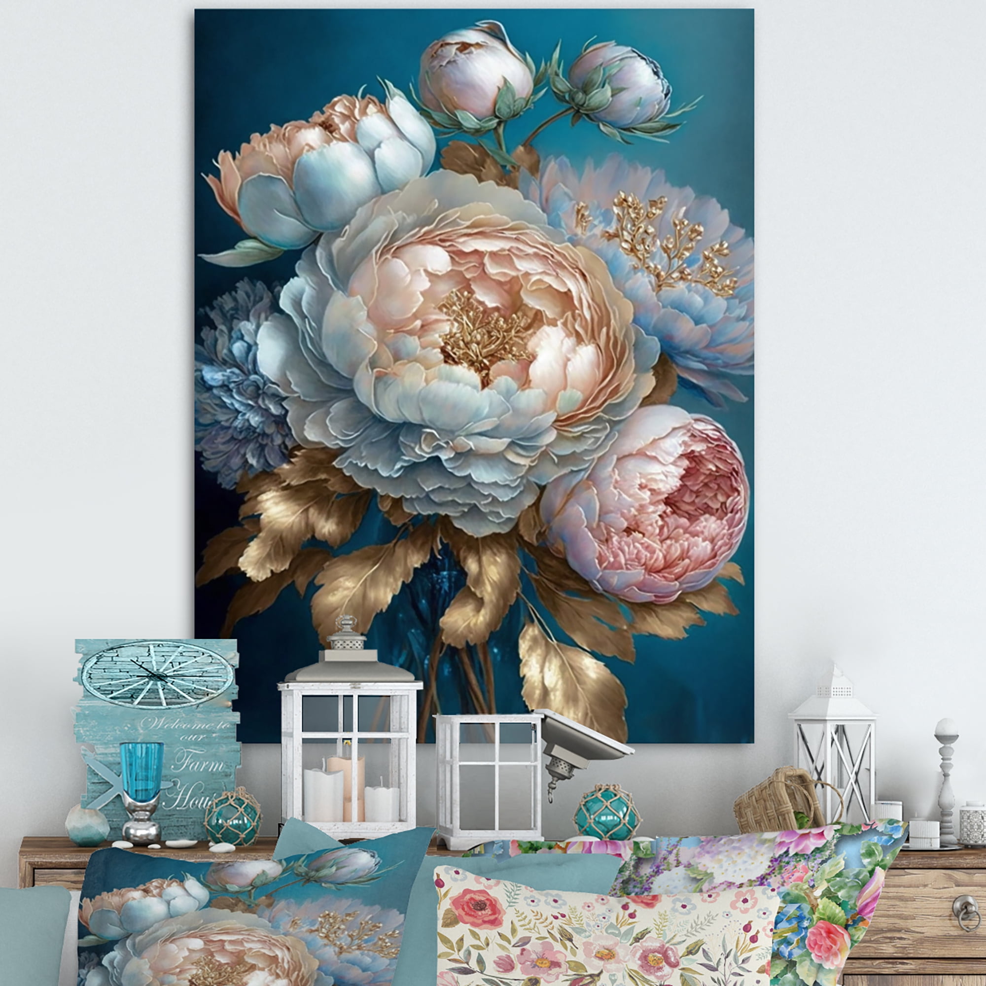Designart Ice Tone Floral Bouquet Canvas Wall Art
