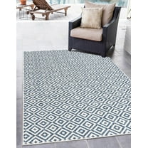 Rugs.com Jill Zarin Outdoor Collection Rug – 5' 3 x 8' Blue Flatweave Rug Perfect For Bedrooms, Dining Rooms, Living Rooms